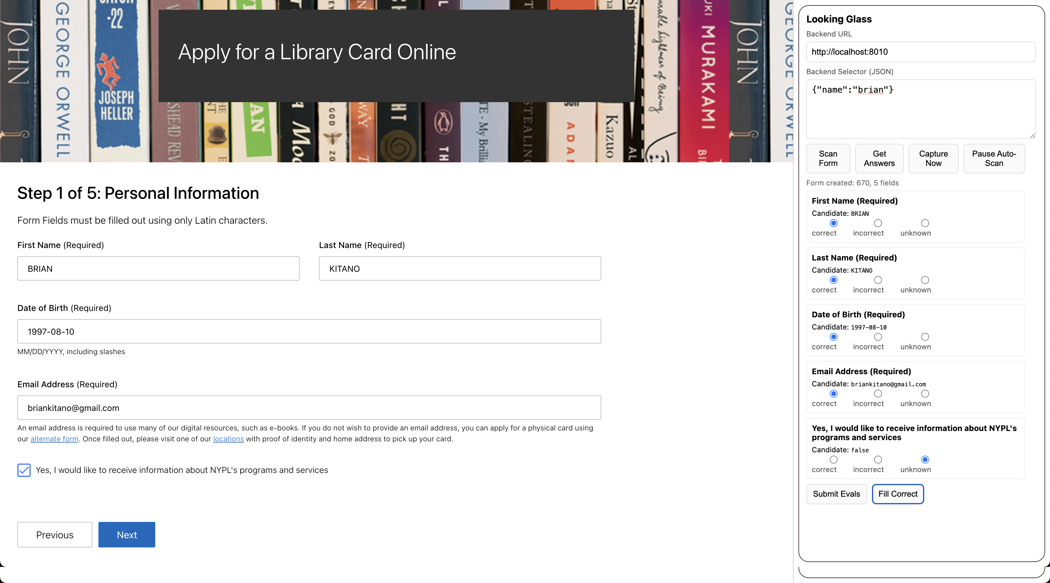 Step 3 – Fill: Suggested values are filled into the library form; the operator verifies and submits evals.