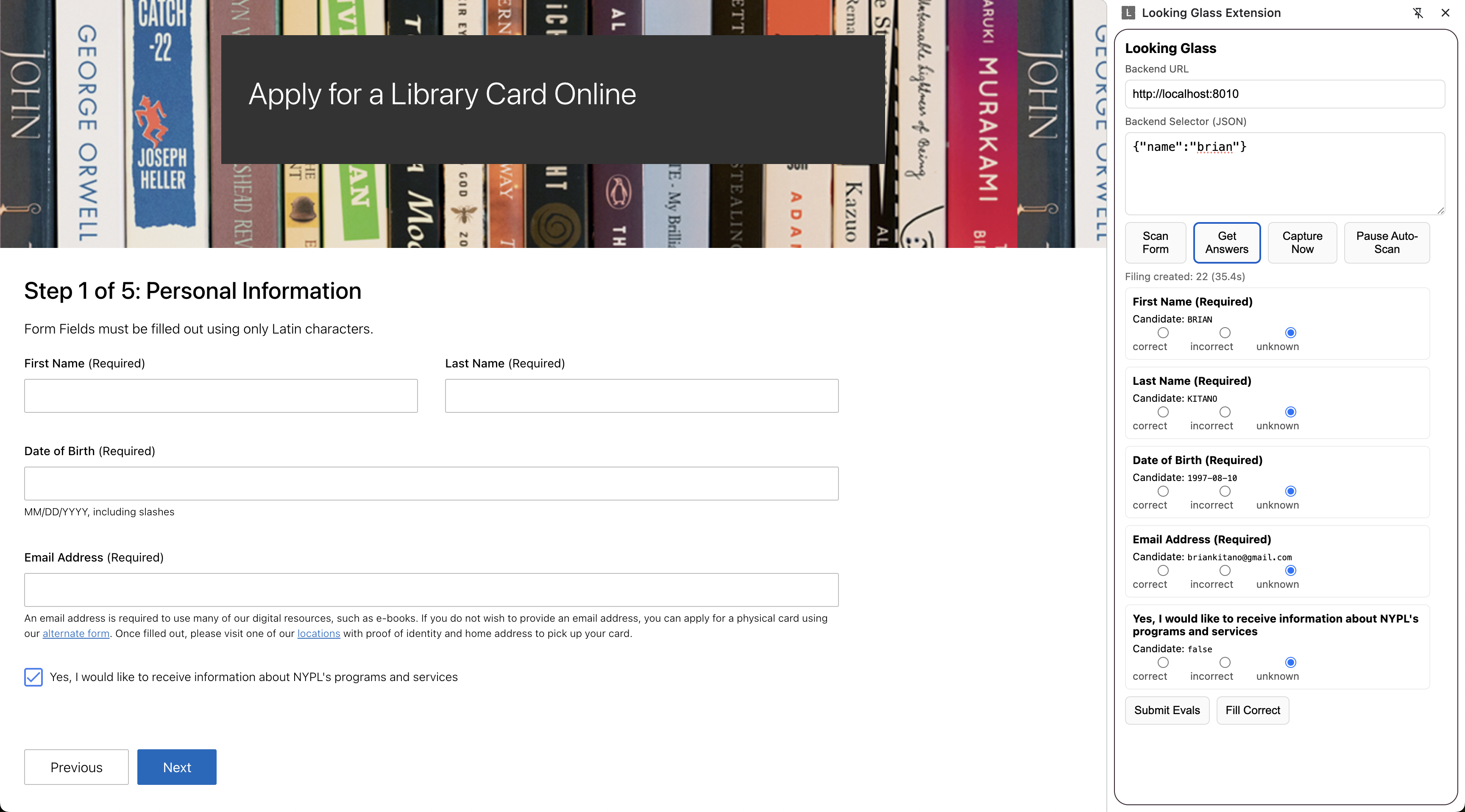 Step 2 – Retrieve: Looking Glass requests candidate answers from the backend using the provided selector.